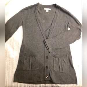 Kenneth Cole Women's Gray Cardigan Sweater Front Pockets Rollup Sleeves Sz S